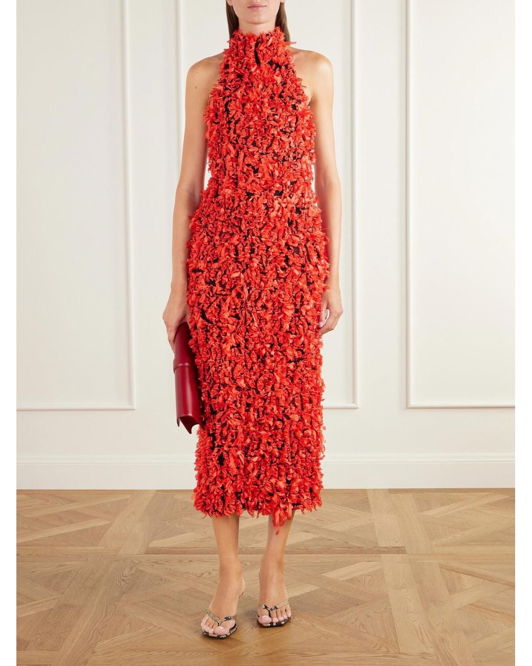 TOVE Red Grettel Open-Back Fil-Coupé Halterneck Midi Dress