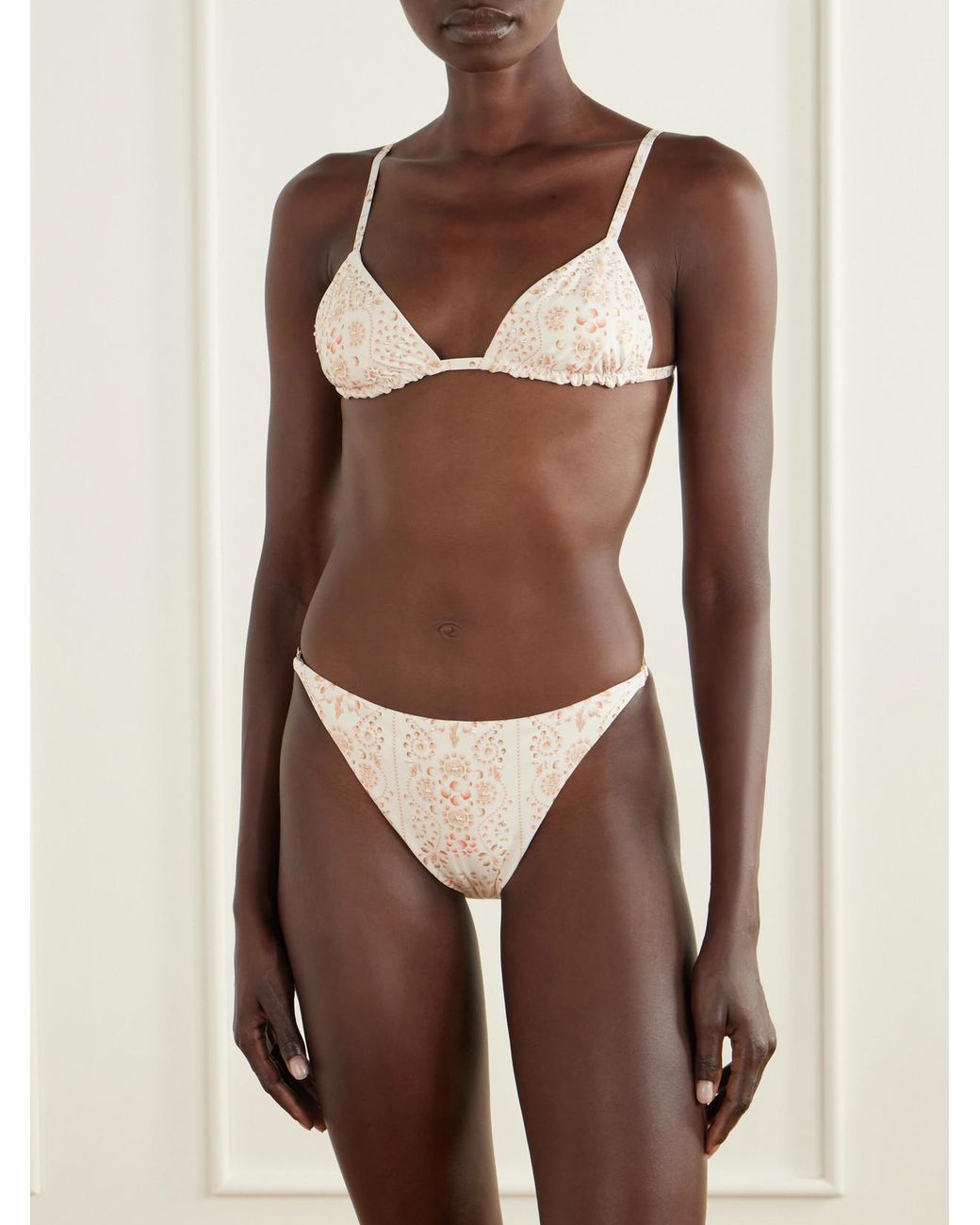 Agua Bendita White Tulua Playa Bead-Embellished Printed Recycled-Blend Bikini Top