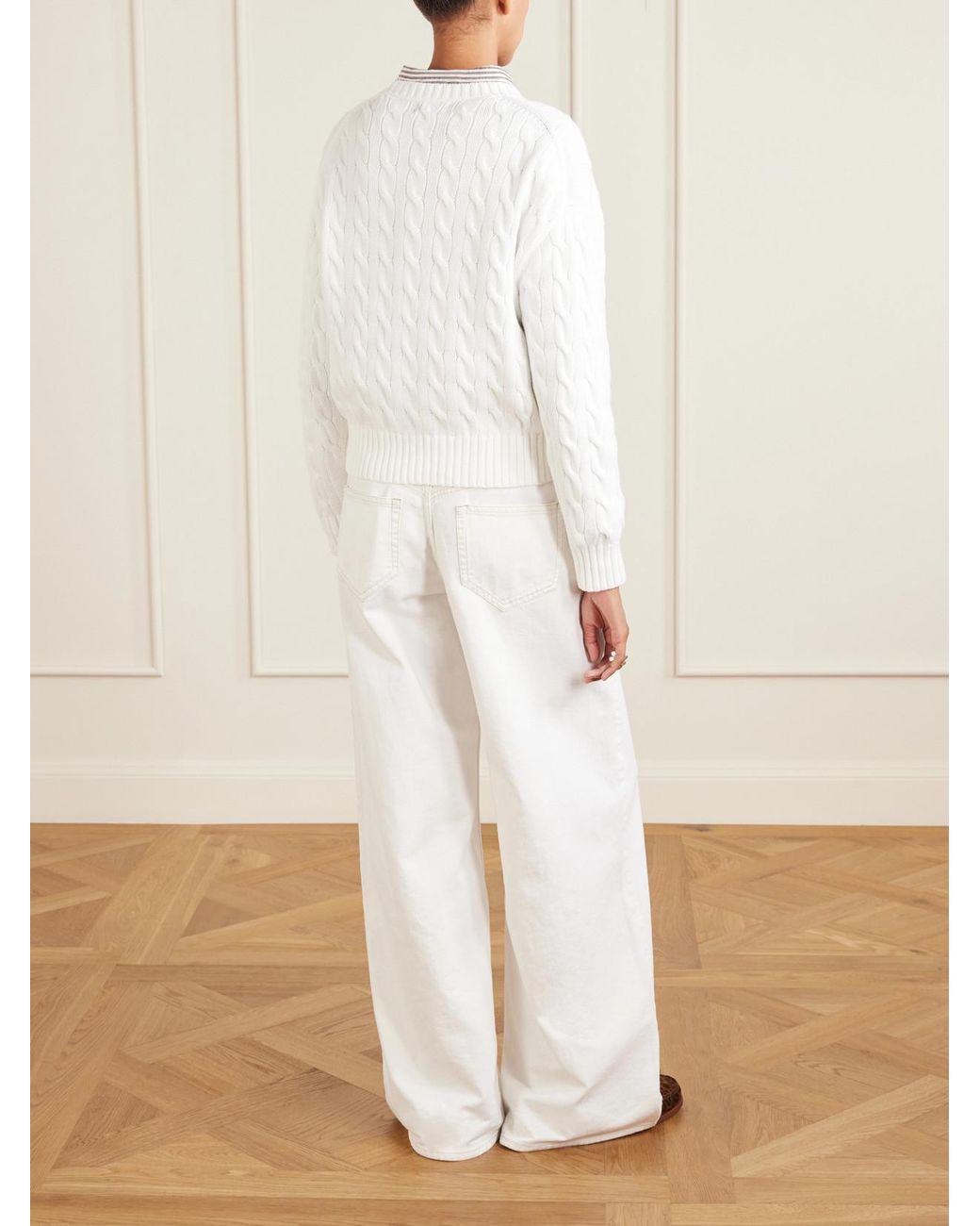 Polo Ralph Lauren White Cable-Knit Cotton Sweater