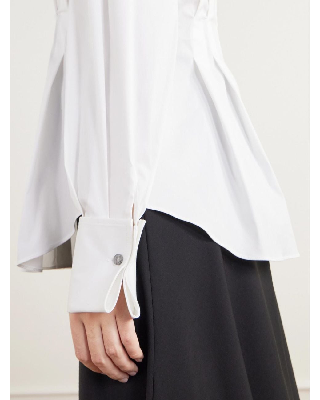Brunello Cucinelli White Pleated Cotton-Blend Poplin Shirt