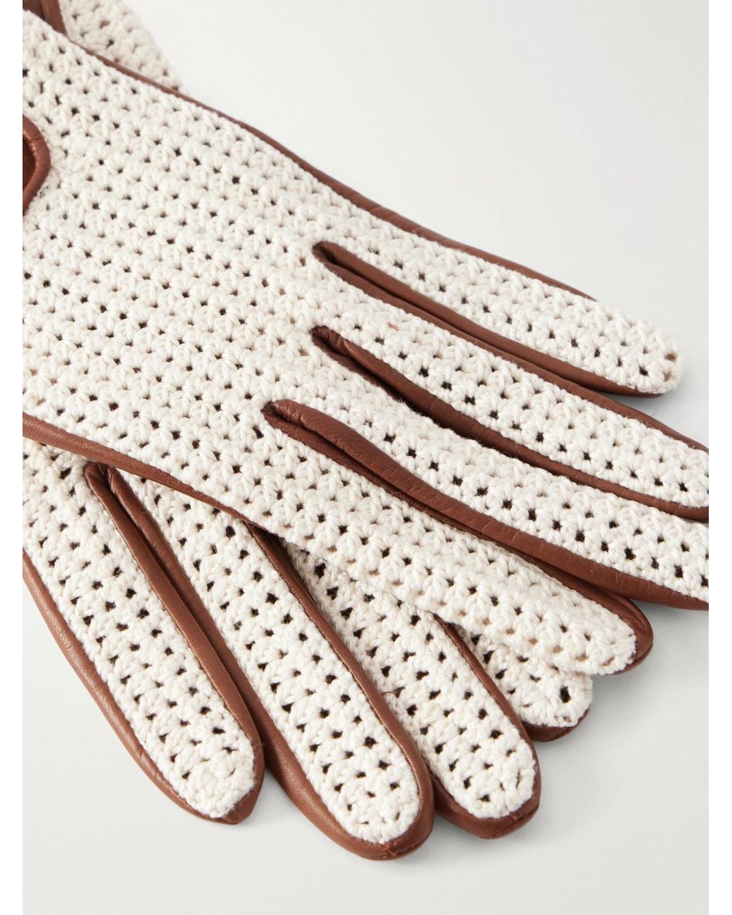 Agnelle Brown Karine Crochet-Detailed Leather Gloves