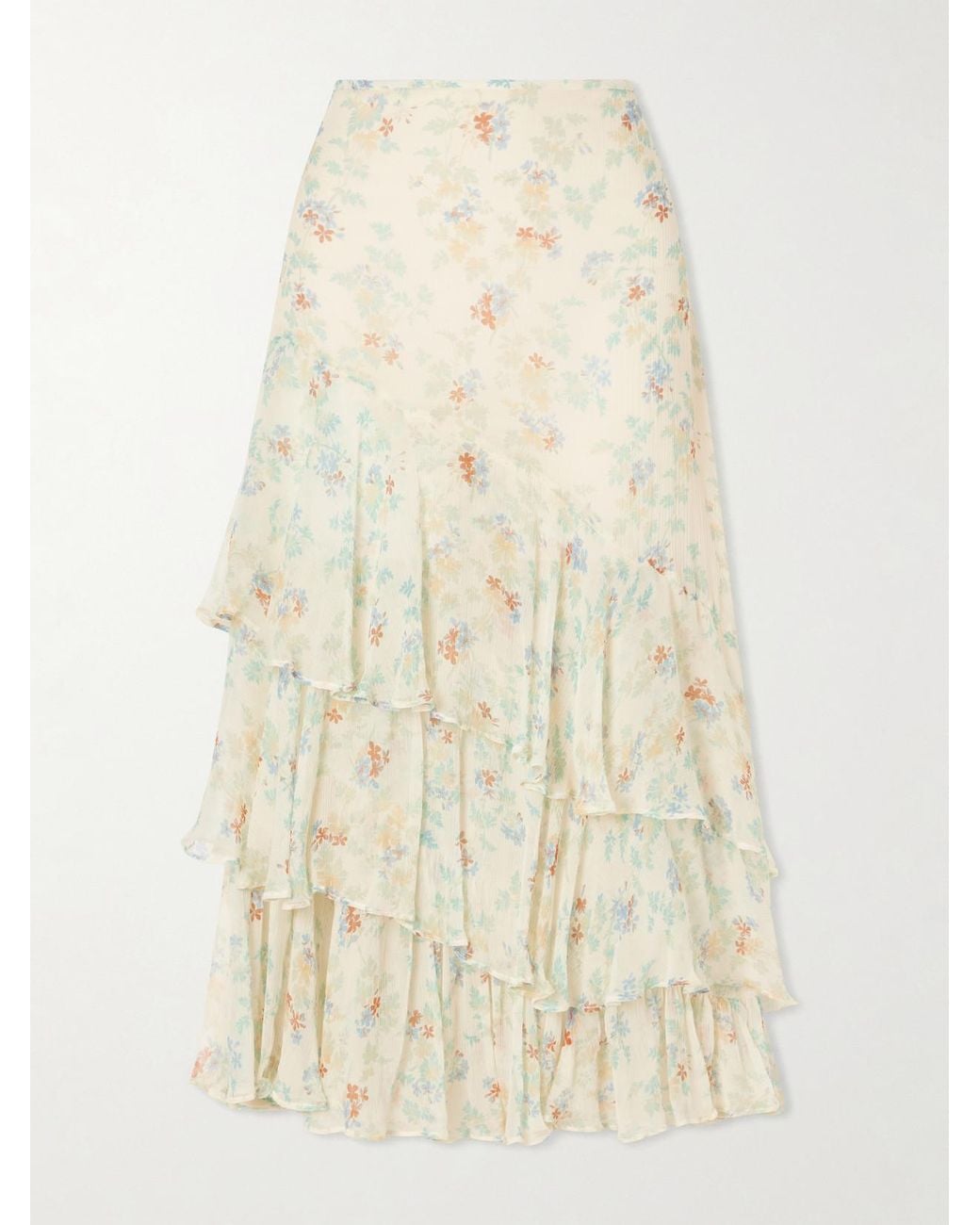 Ulla Johnson Natural Meadow Floral-Print Crepon-Silk Midi Skirt