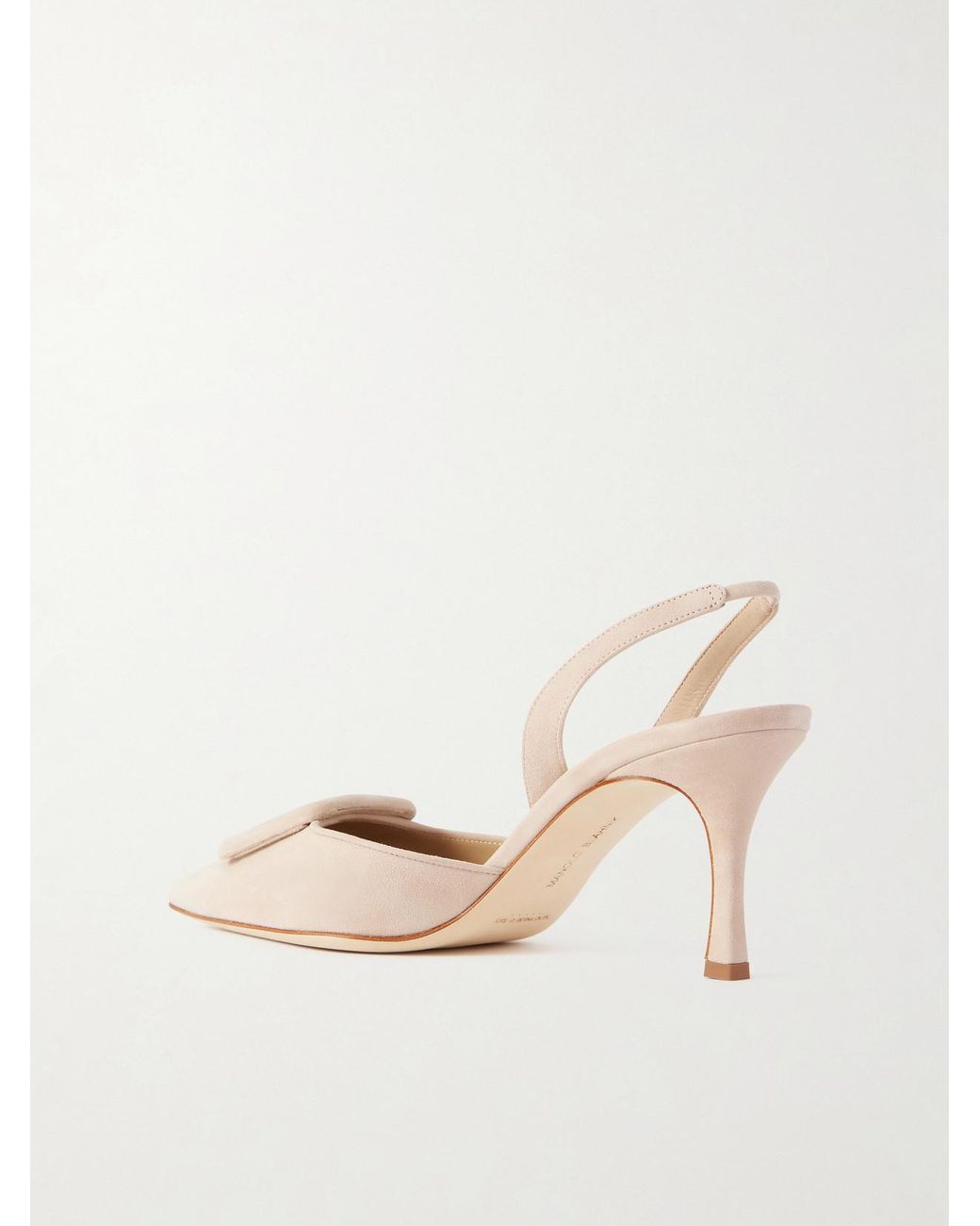 Manolo Blahnik Natural Maysli 70 Buckled Suede Slingback Pumps