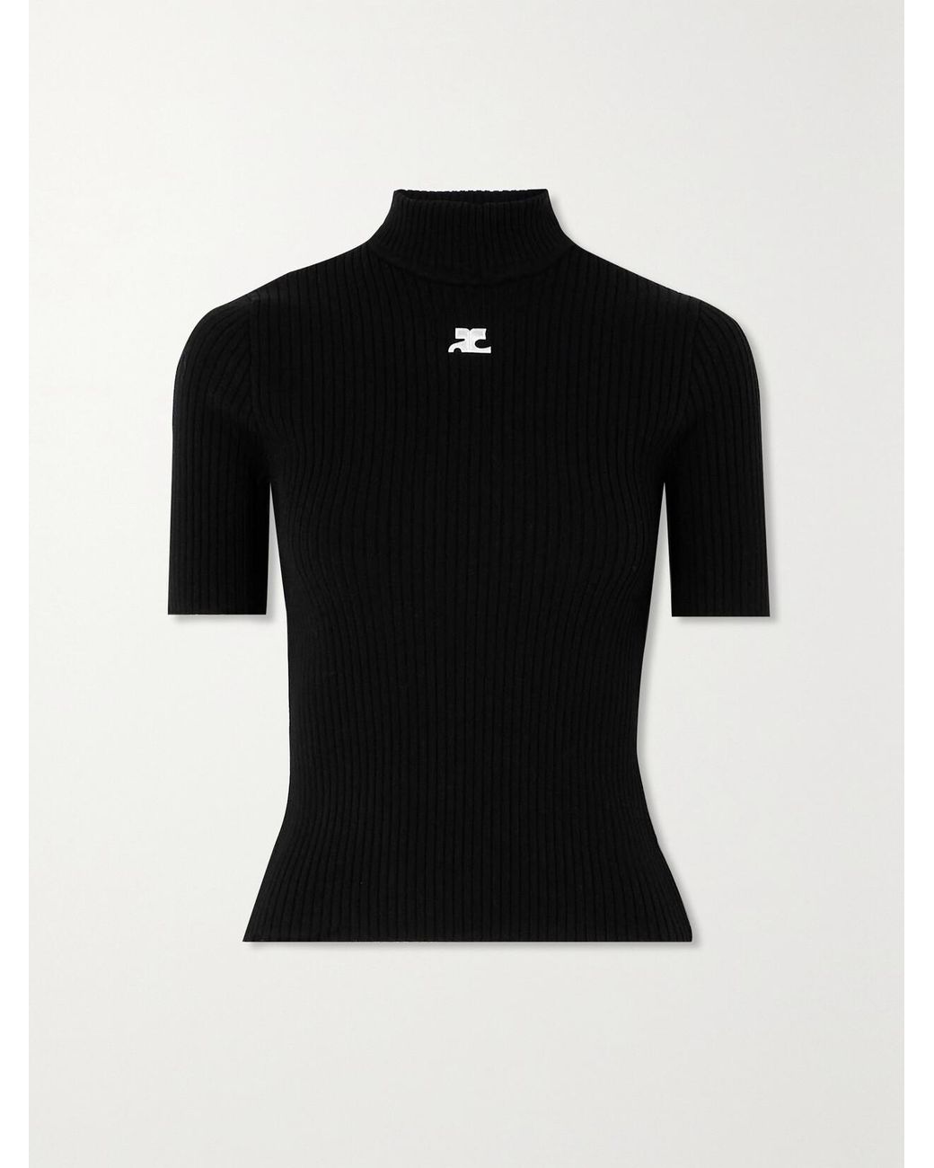 Courreges Black Embroidered Ribbed-Knit Top