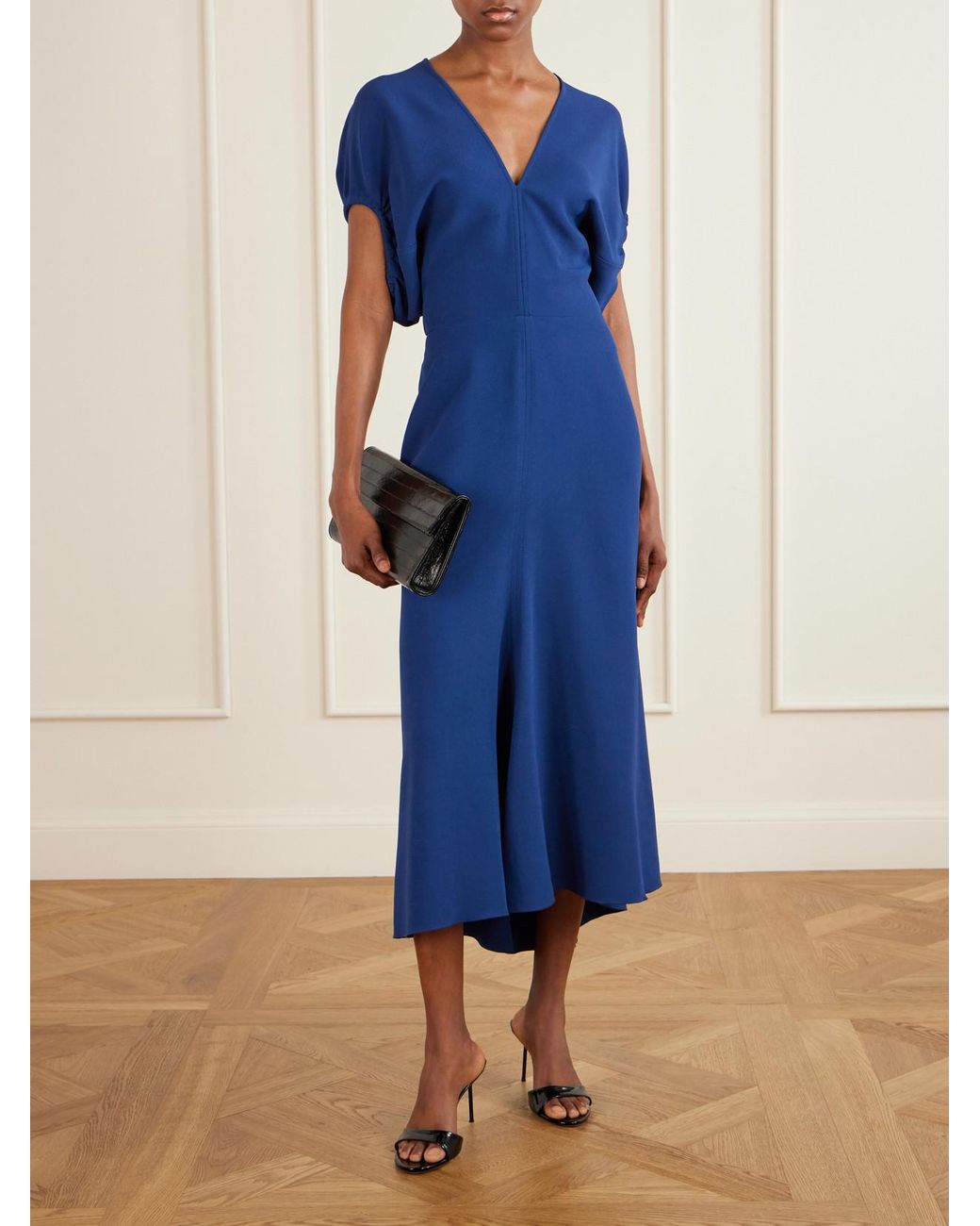 Victoria Beckham Blue Edith Crepe Midi Dress