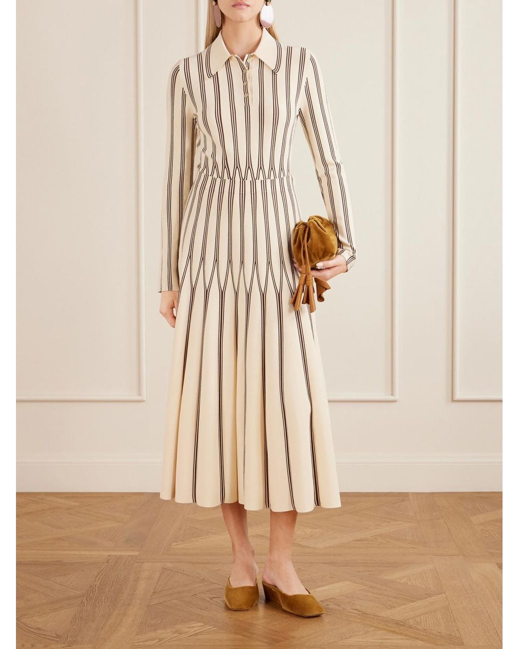 Zimmermann Natural Valiant Striped Knitted Midi Skirt