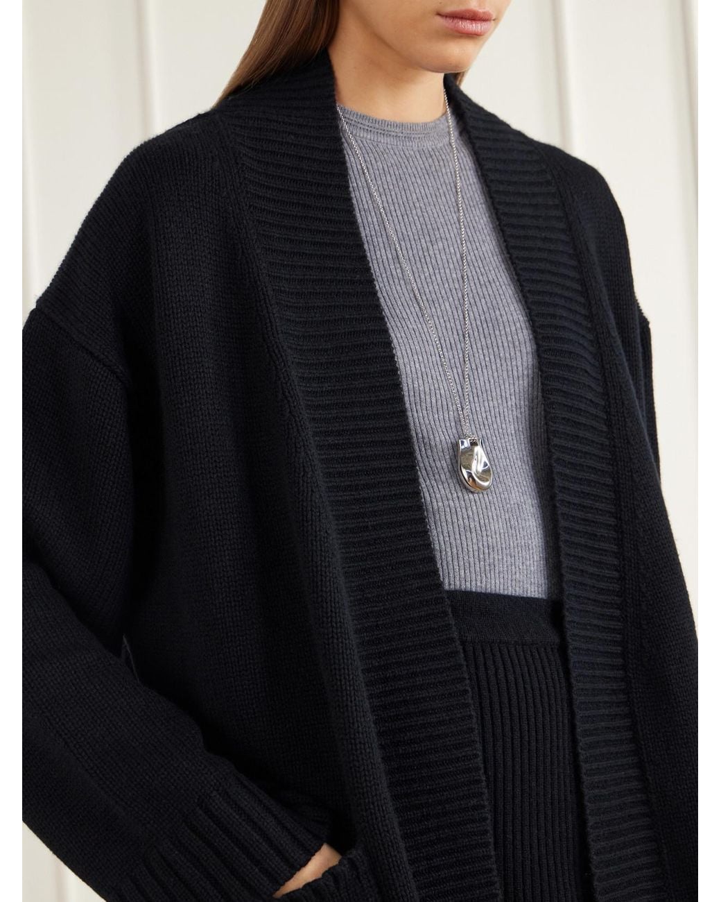 Allude Black Wool And Cashmere-Blend Cardigan
