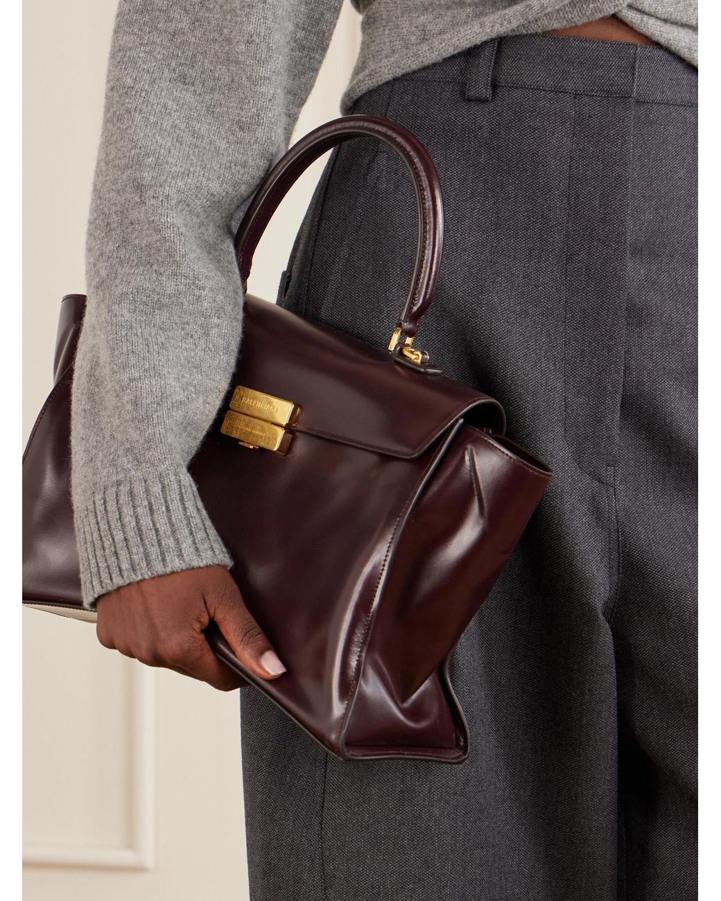 Balenciaga Purple Hourglass Avenue Medium Leather Top-Handle Bag