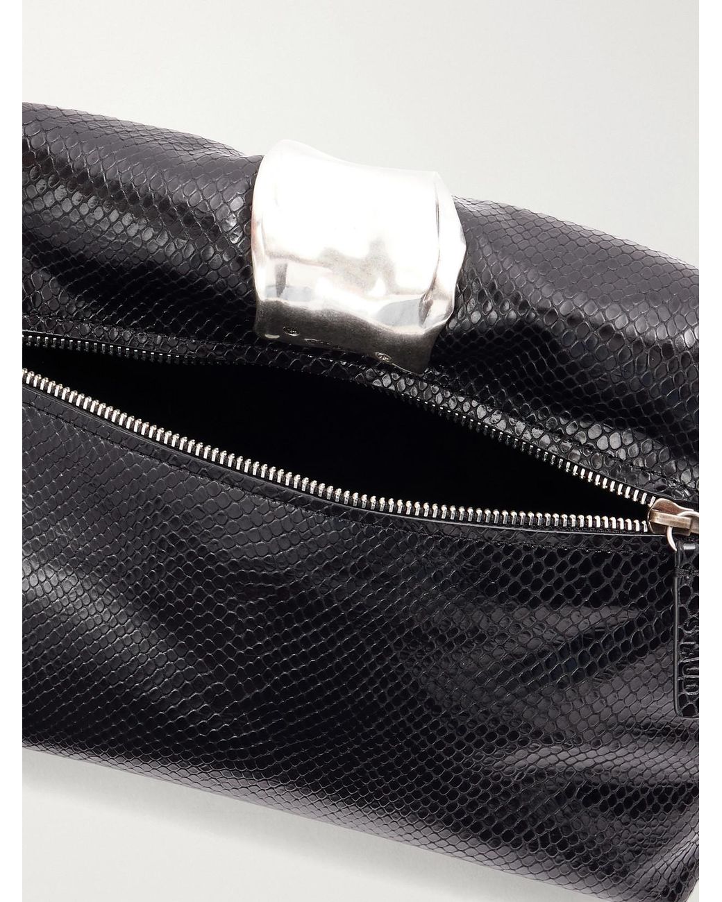 Staud Black Snake-Effect Leather Clutch