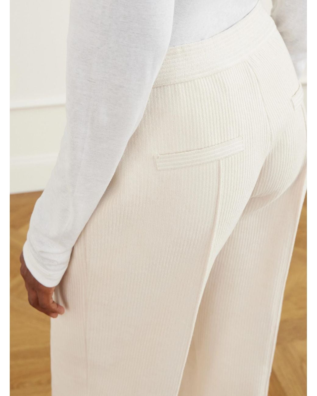 High Sport White Evie Cotton-Blend Corduroy Wide-Leg Pants