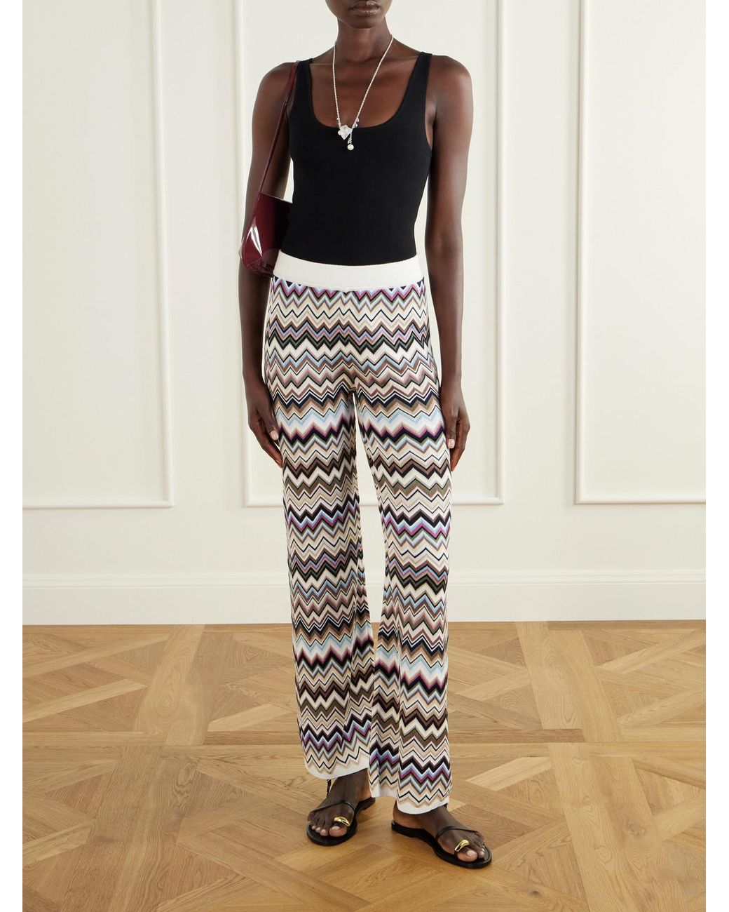 Missoni White Striped Crochet-Knit Straight-Leg Pants