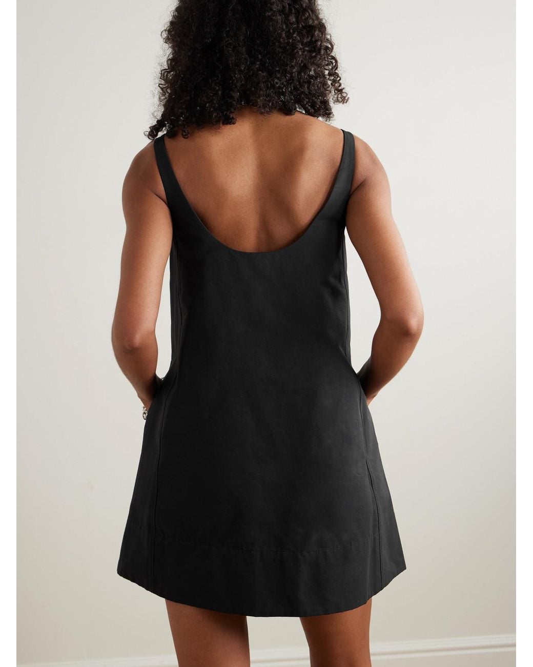 Staud Black Glade Buckled Cotton-Blend Mini Dress