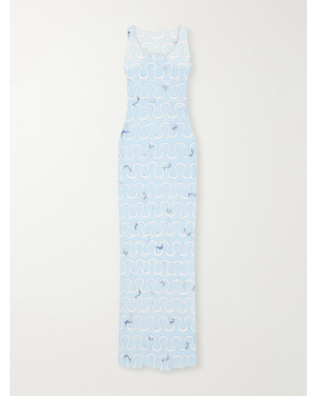 Emilio Pucci White Printed Tulle Maxi Dress