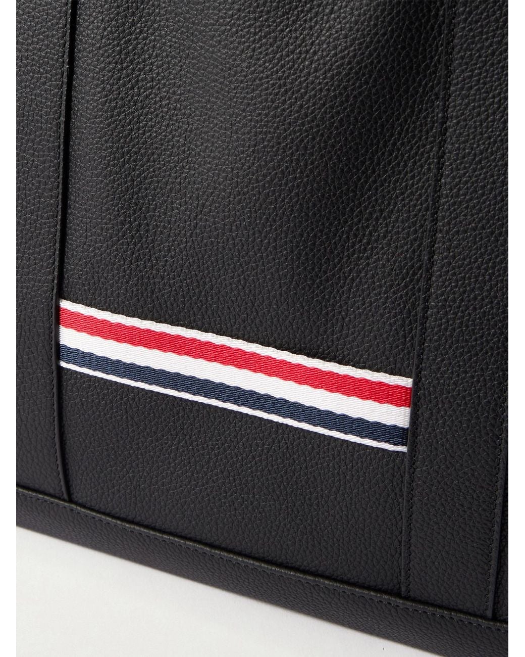 Thom Browne Black Tool Striped Grosgrain-Trimmed Full-Grain Leather Tote