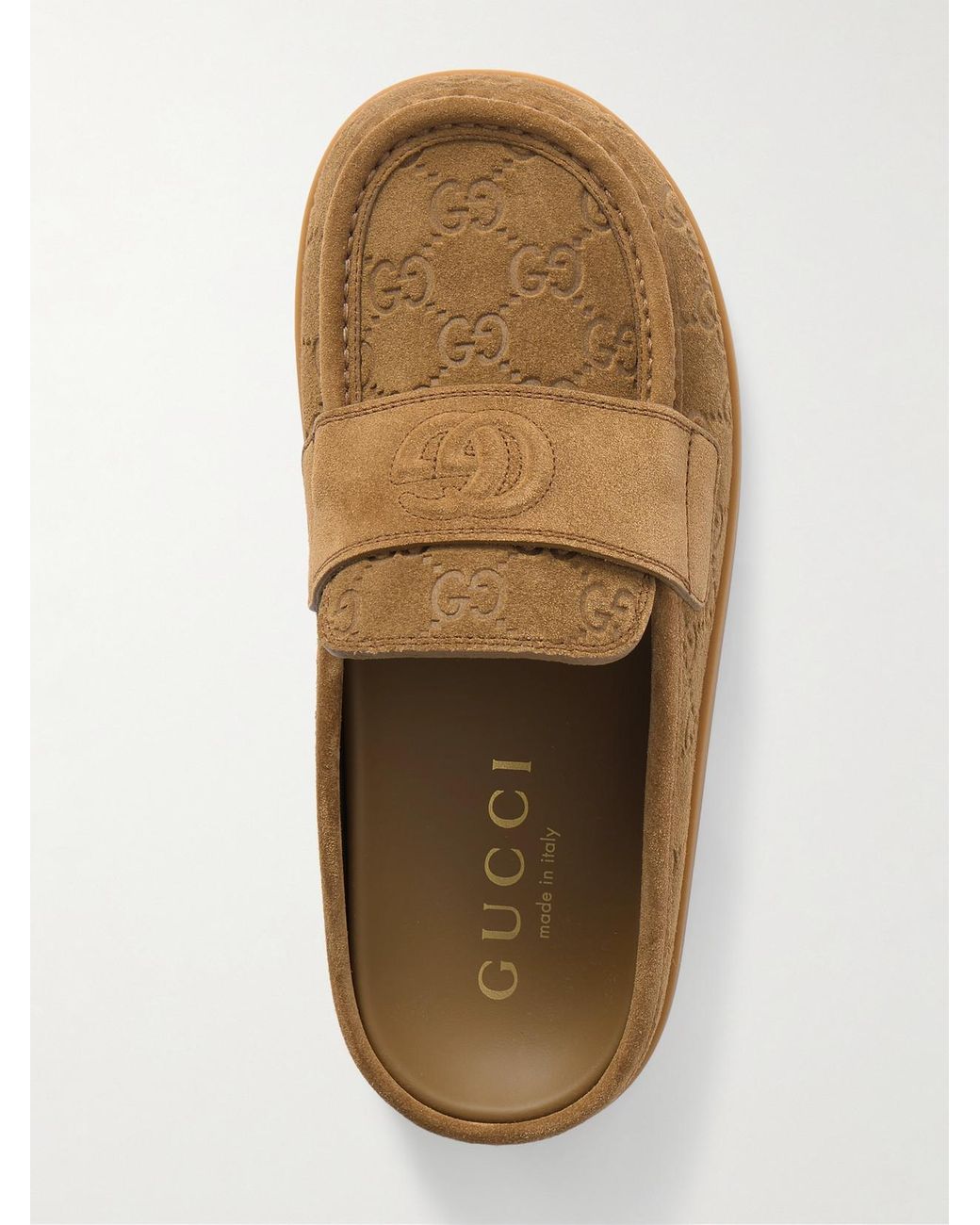 Gucci Celia Debossed Suede Mules in White | Lyst