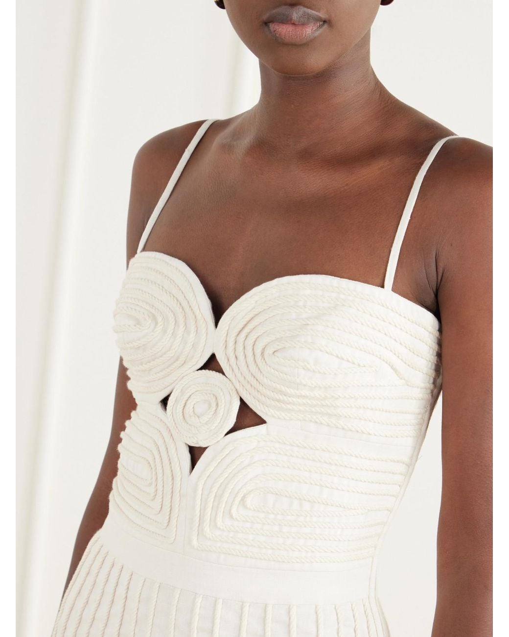 ANDRES OTALORA White Terra Cut-Out Corded Linen-Woven Midi Dress