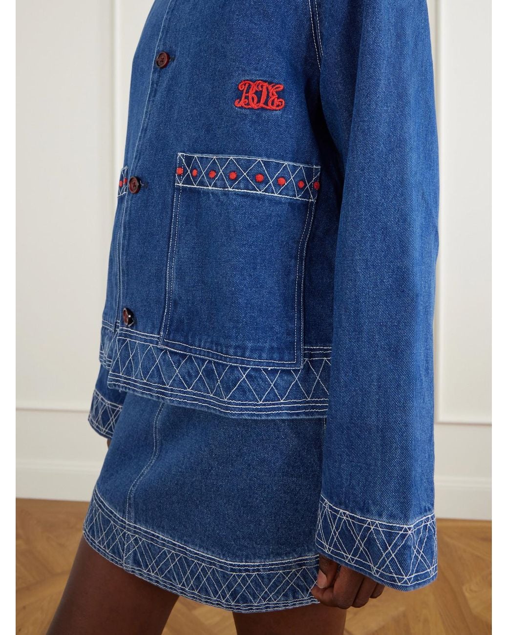 Bode Blue Embroidered Denim Jacket