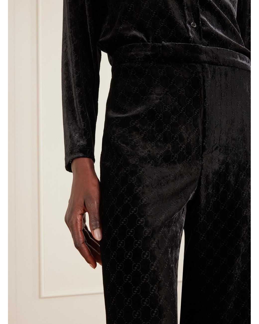 Gucci Black Devoré-Velvet Pants