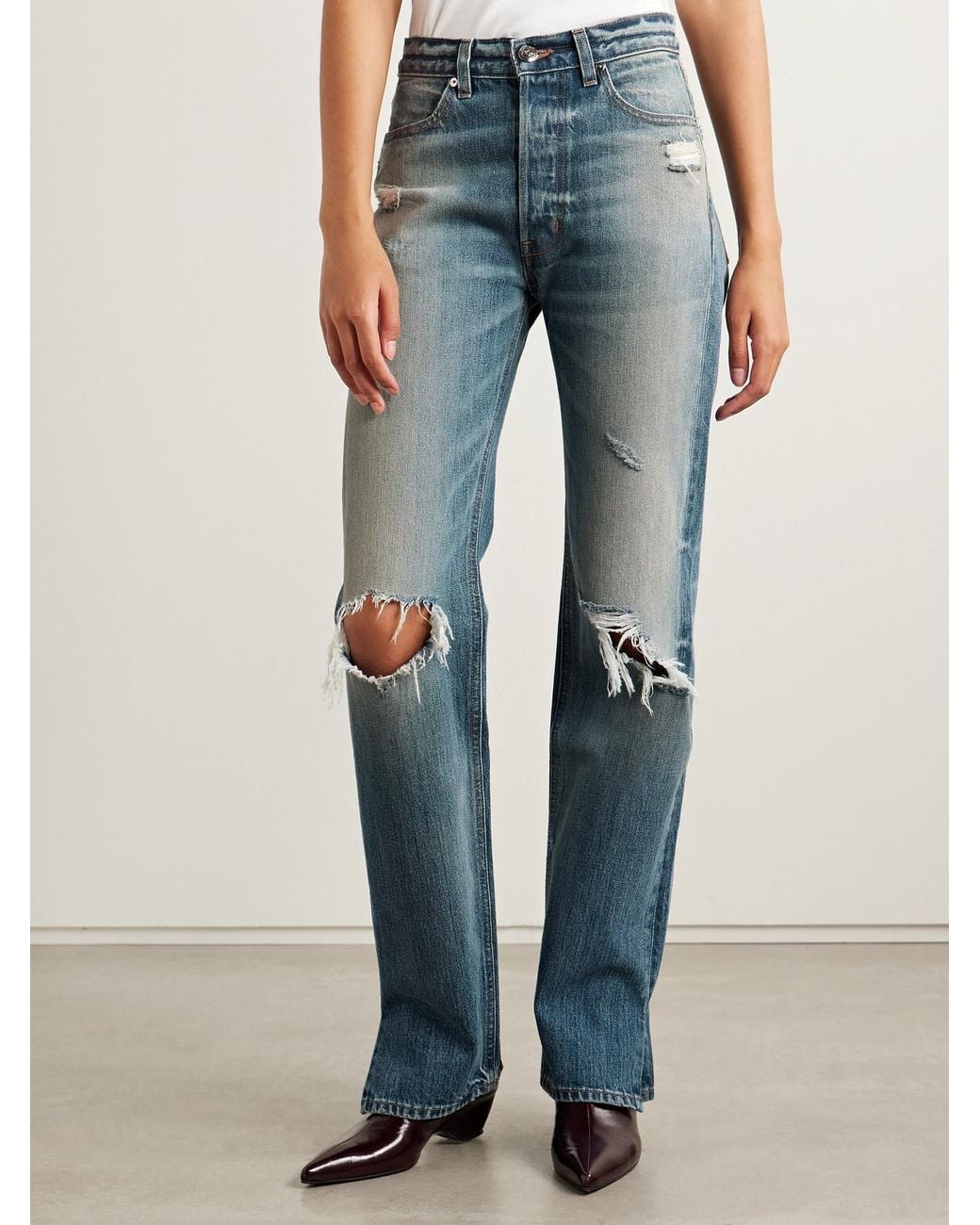 RÙADH Blue The Agnes Distressed Mid-Rise Straight-Leg Jeans