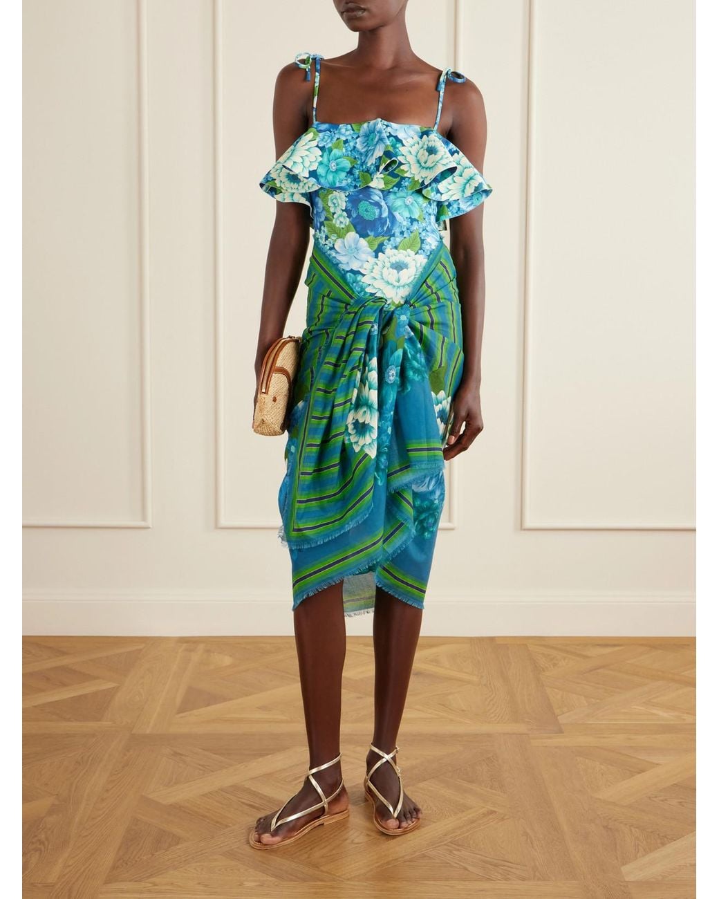 ALÉMAIS Blue Margo Printed Organic Cotton-Voile Pareo