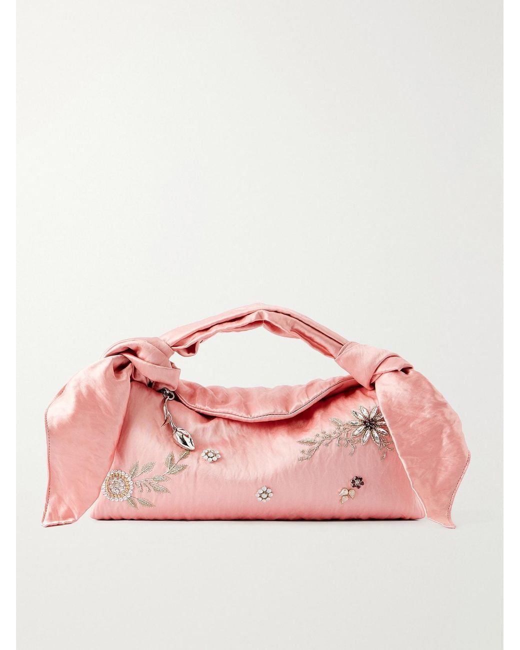 Erdem Pink East West Bloom Crystal-Embellished Embroidered Textured Satin Top-Handle Bag