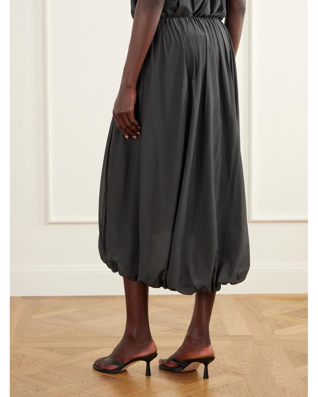 St. Agni Black Balloon Gathered Chiffon Midi Skirt