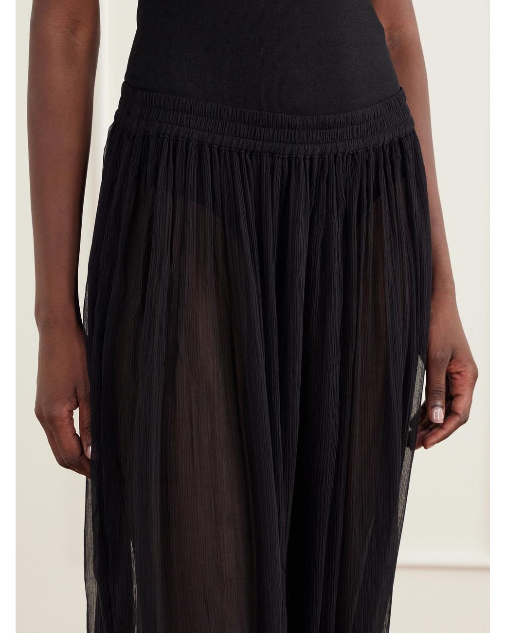 Alix Of Bohemia Black Keats Onyx Gathered Chiffon Tapered Pants