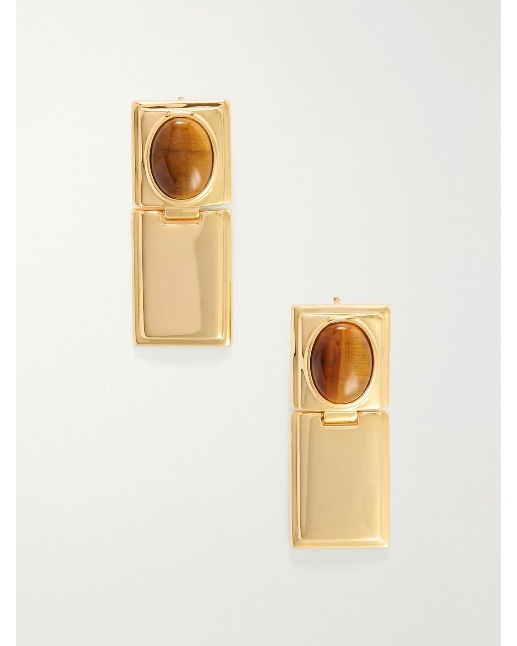 DEHANCHE Metallic Signet Stone Hinge-Plated Tiger's Eye Earrings