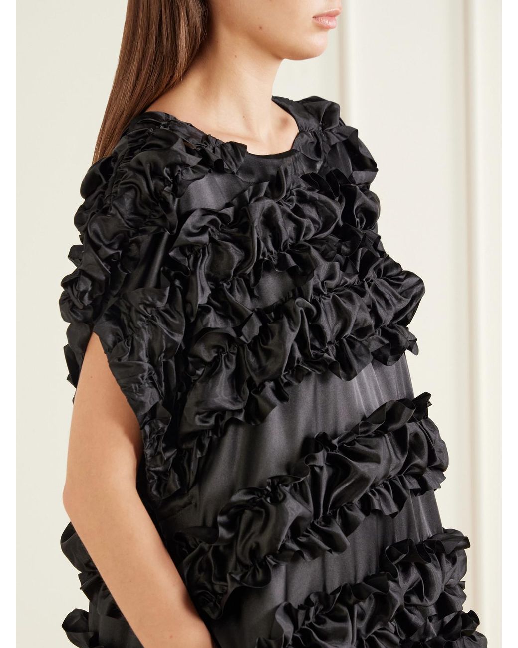 Comme des Garçons Black Ruffled Satin-Trimmed Jersey Midi Dress