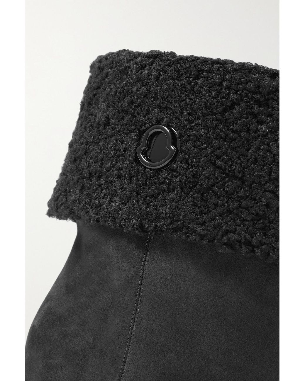 Moncler Black W Short Plush-Lined Suede Wedge Ankle Boots