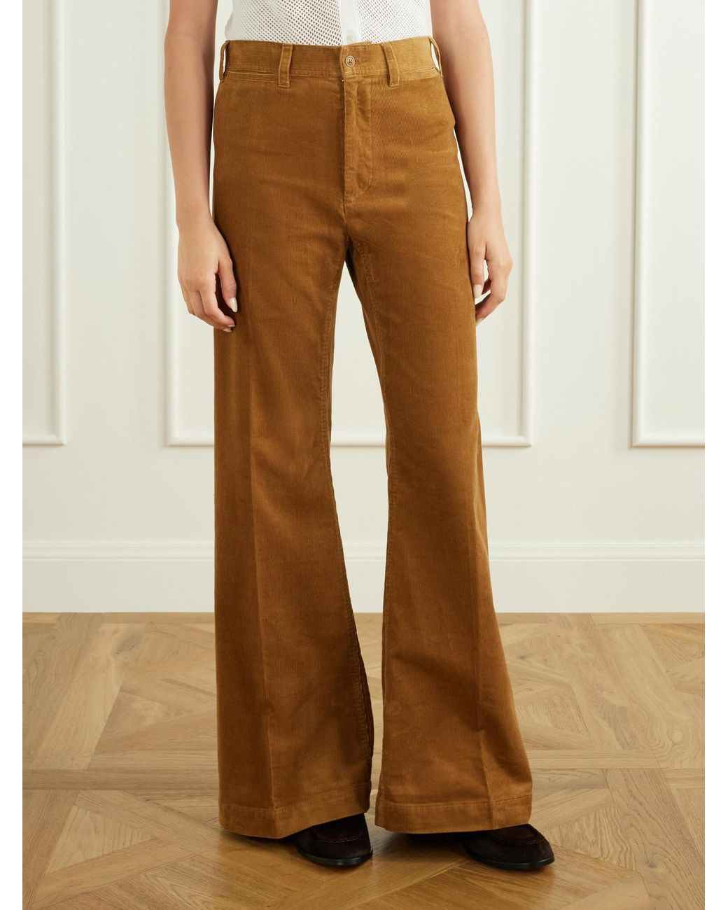 Polo Ralph Lauren Brown Cotton-Blend Corduroy Wide-Leg Pants