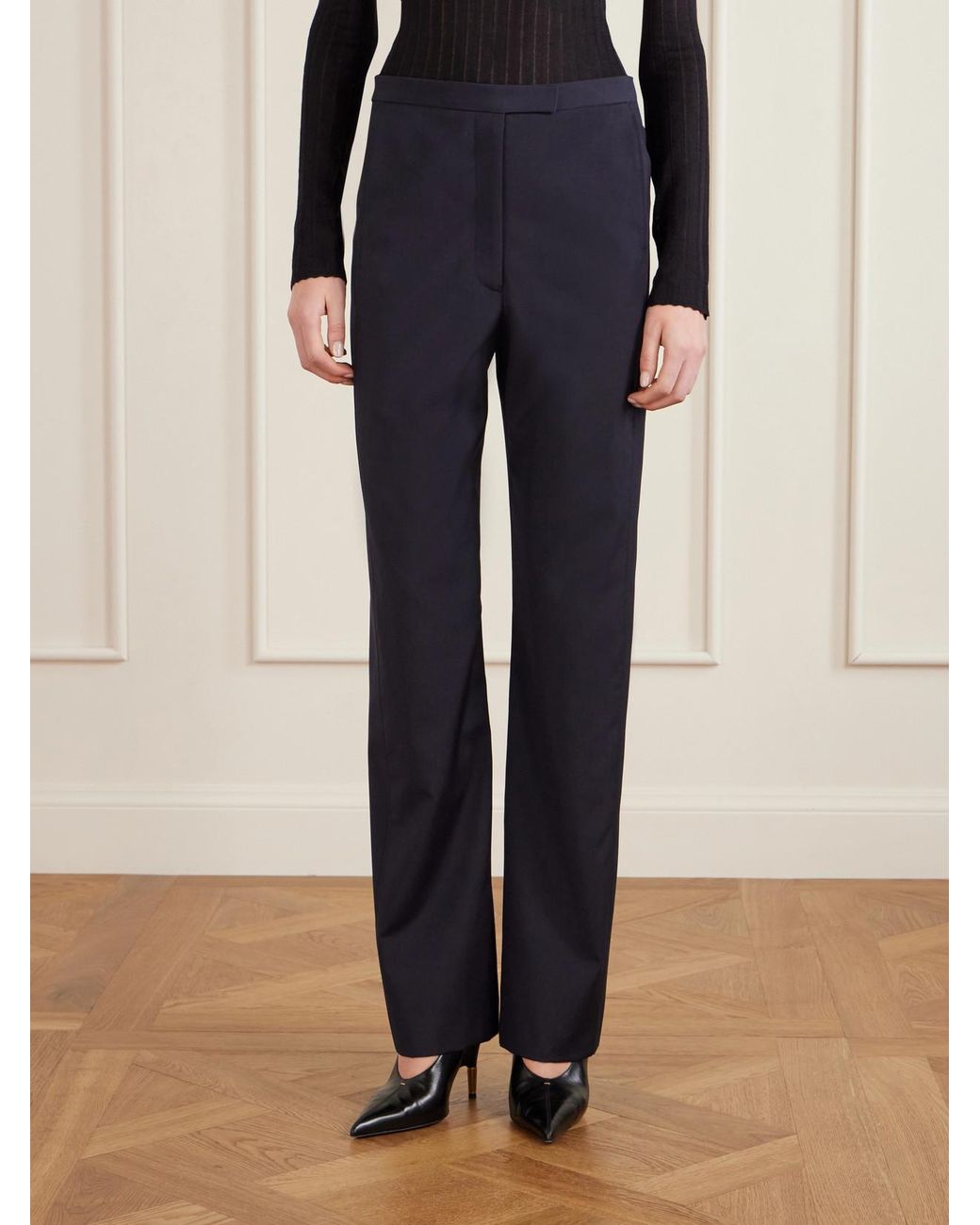 Khaite Blue Borden Wool Straight-Leg Pants