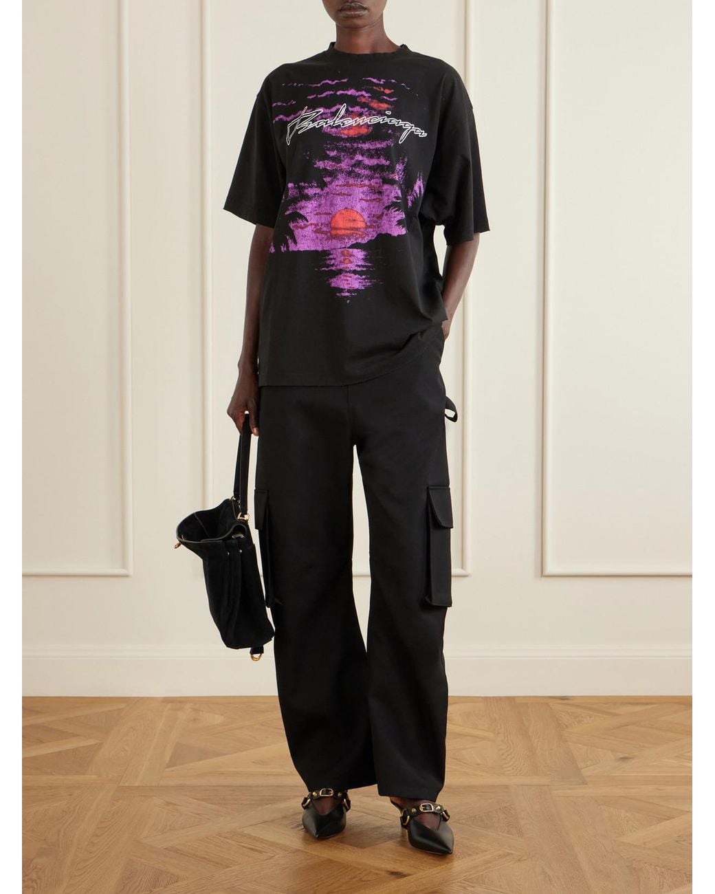Balenciaga Black Printed Cotton-Jersey T-Shirt