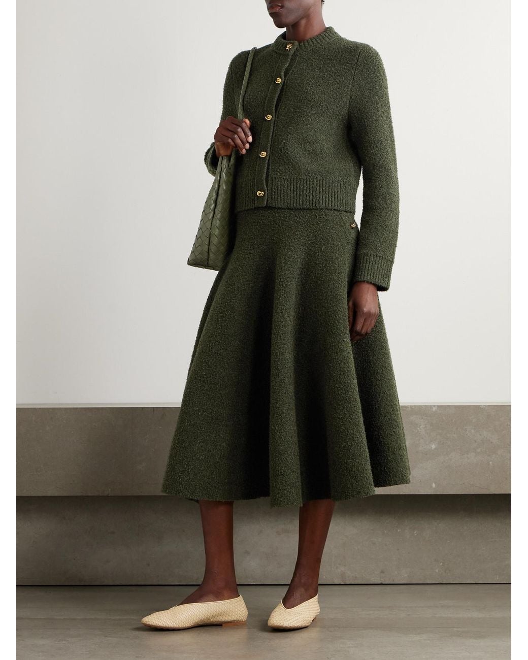 Bottega Veneta Green Bouclé Cardigan