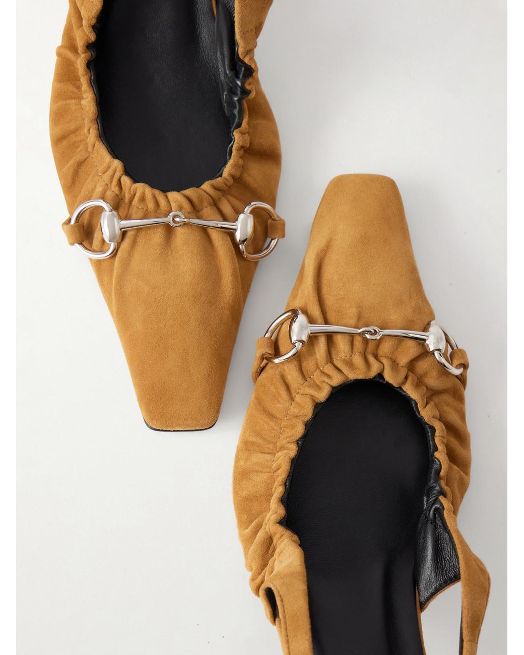 Gucci Natural Vittoria 55 Horsebit-Embellished Suede Slingback Pumps
