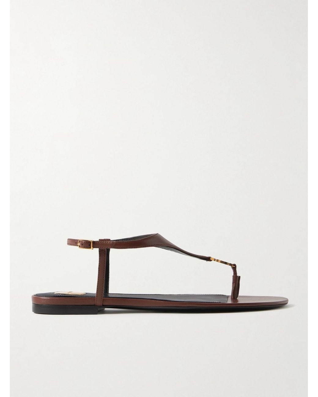 Saint Laurent Natural Cassandra Embellished Leather Slingback Sandals