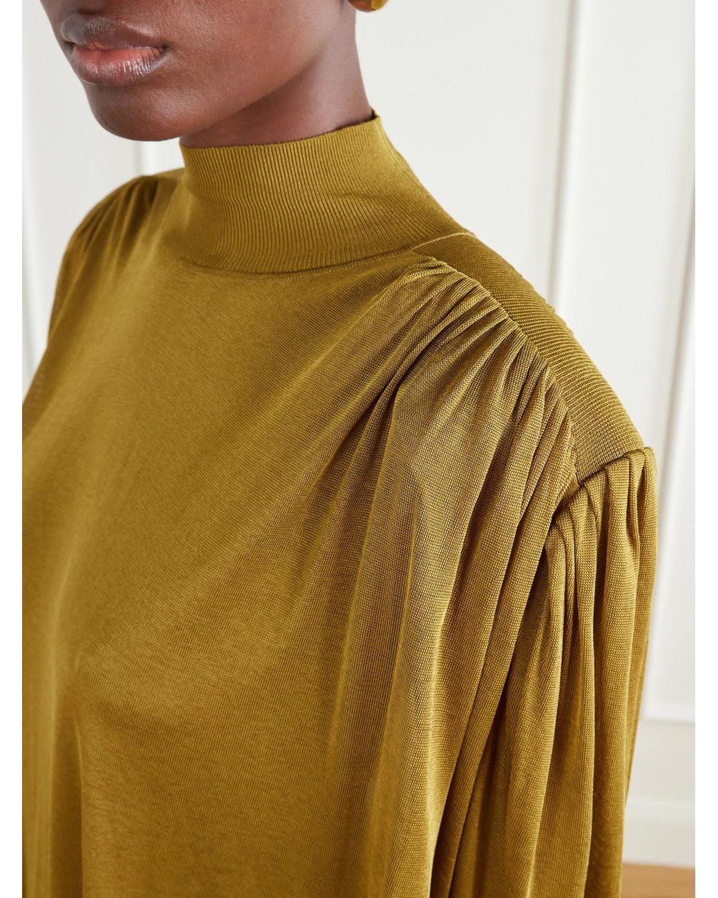 Altuzarra Green Ethel Gathered Stretch-Knit Blouse