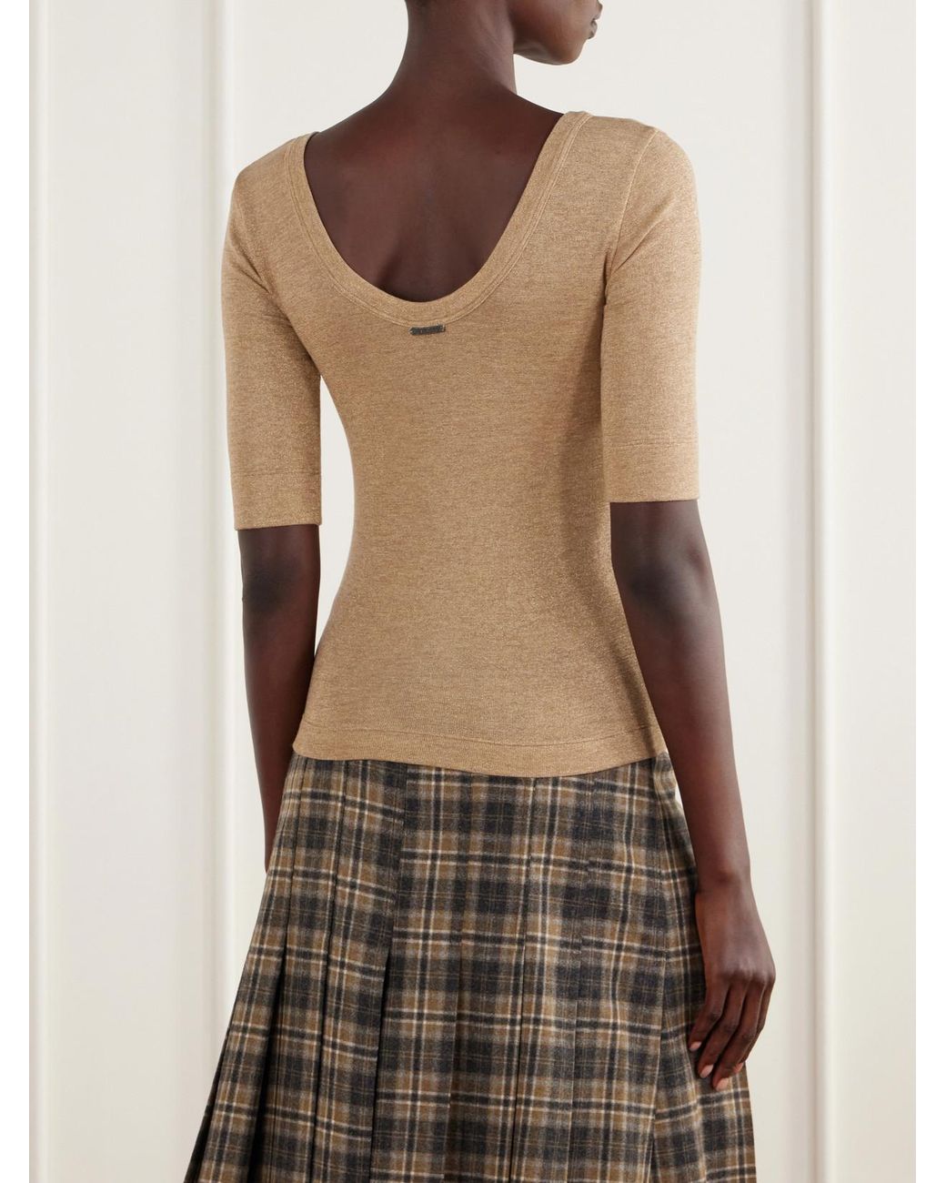 Brunello Cucinelli Natural Metallic Wool-Blend Knitted T-Shirt