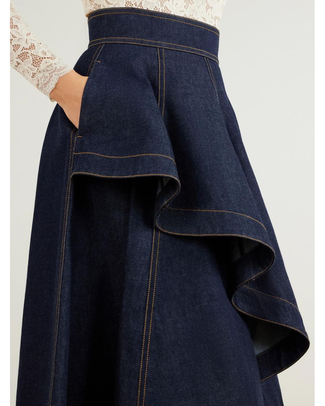 Zimmermann Blue Clash Asymmetric Denim Midi Skirt