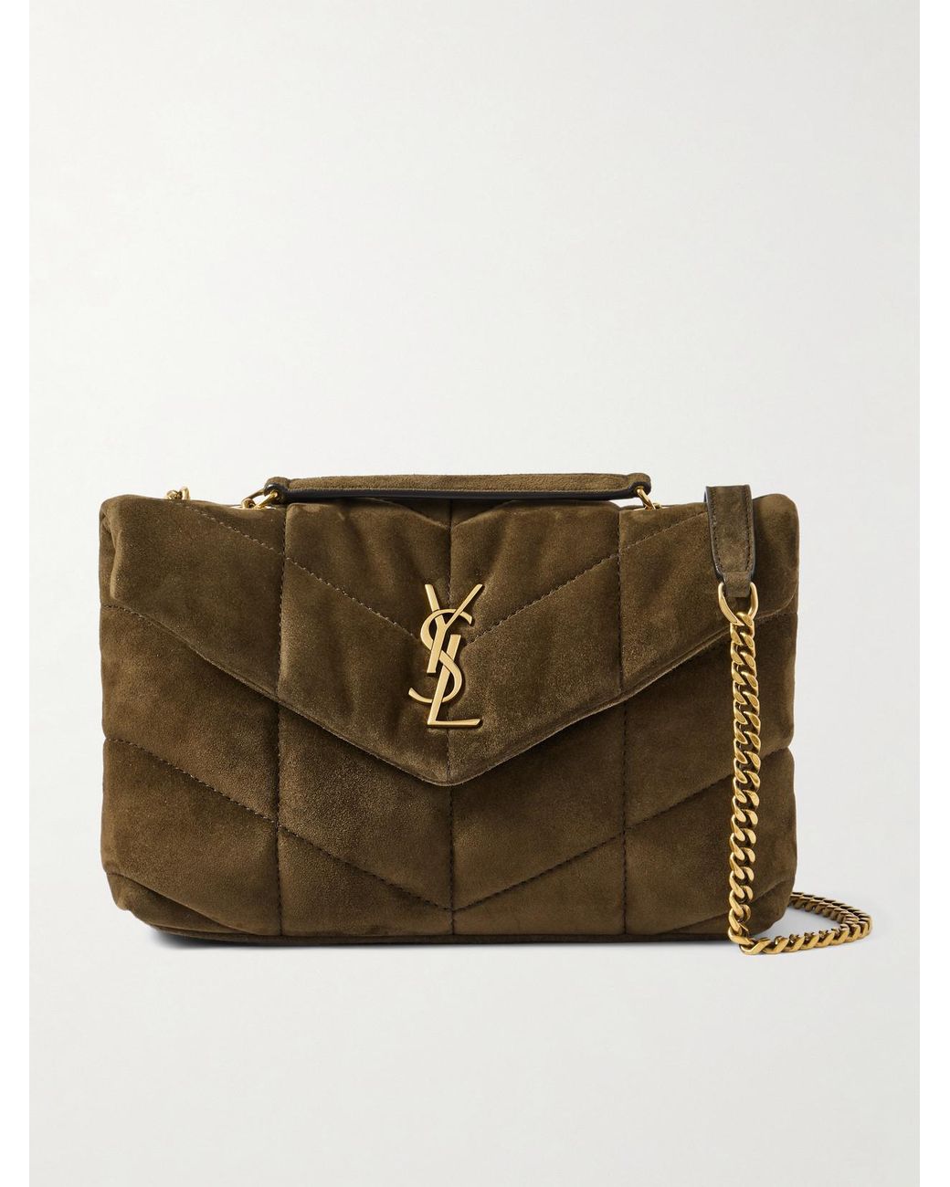 Saint Laurent Brown Toy Puffer Matelassé Leather-Trimmed Suede Shoulder Bag