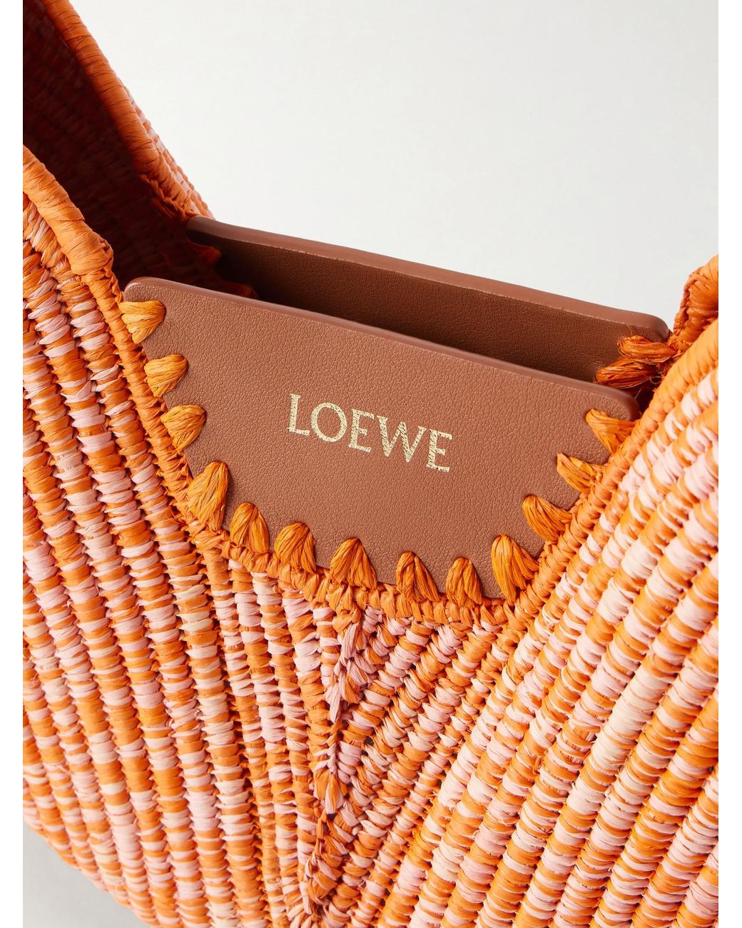 Loewe Orange Paula's Ibiza Swing Medium Leather-Trimmed Raffia Shoulder Bag