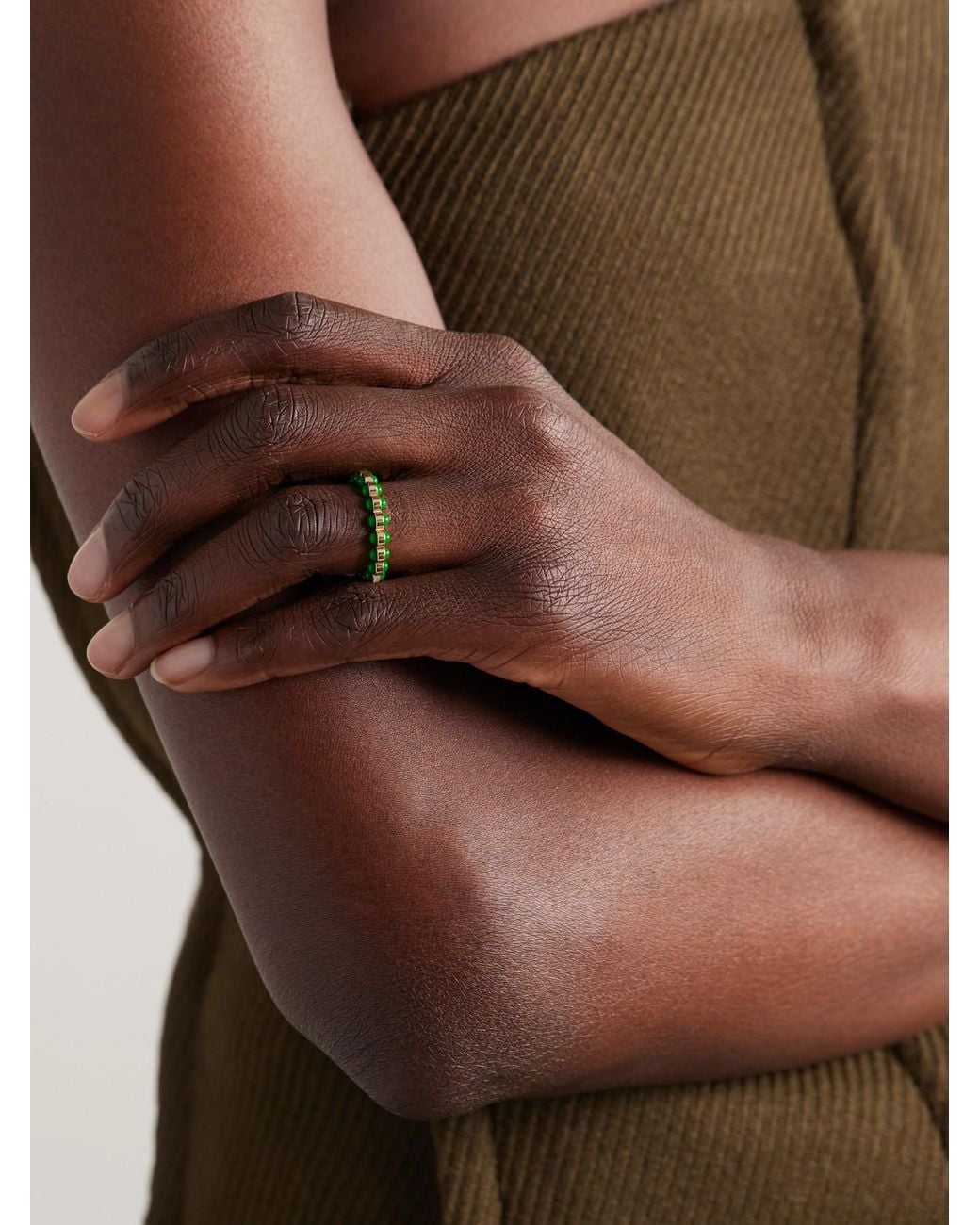 L'Atelier Nawbar Green Atoms 18-Karat Diamond And Enamel Ring