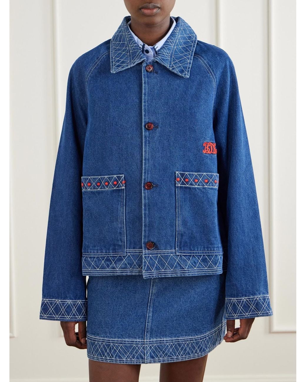 Bode Blue Embroidered Denim Jacket