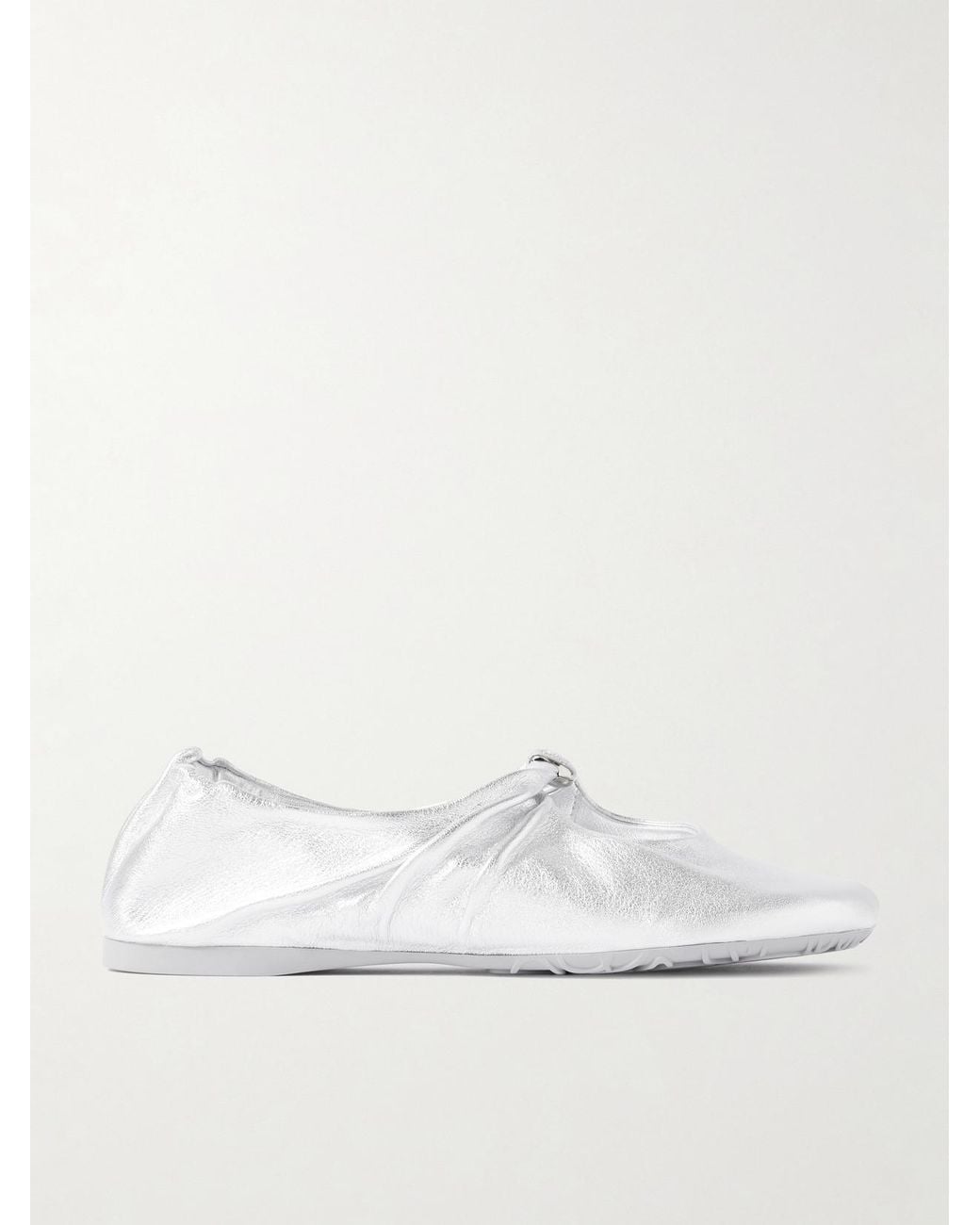 Loewe White Pebble Metallic Leather Ballet Flats