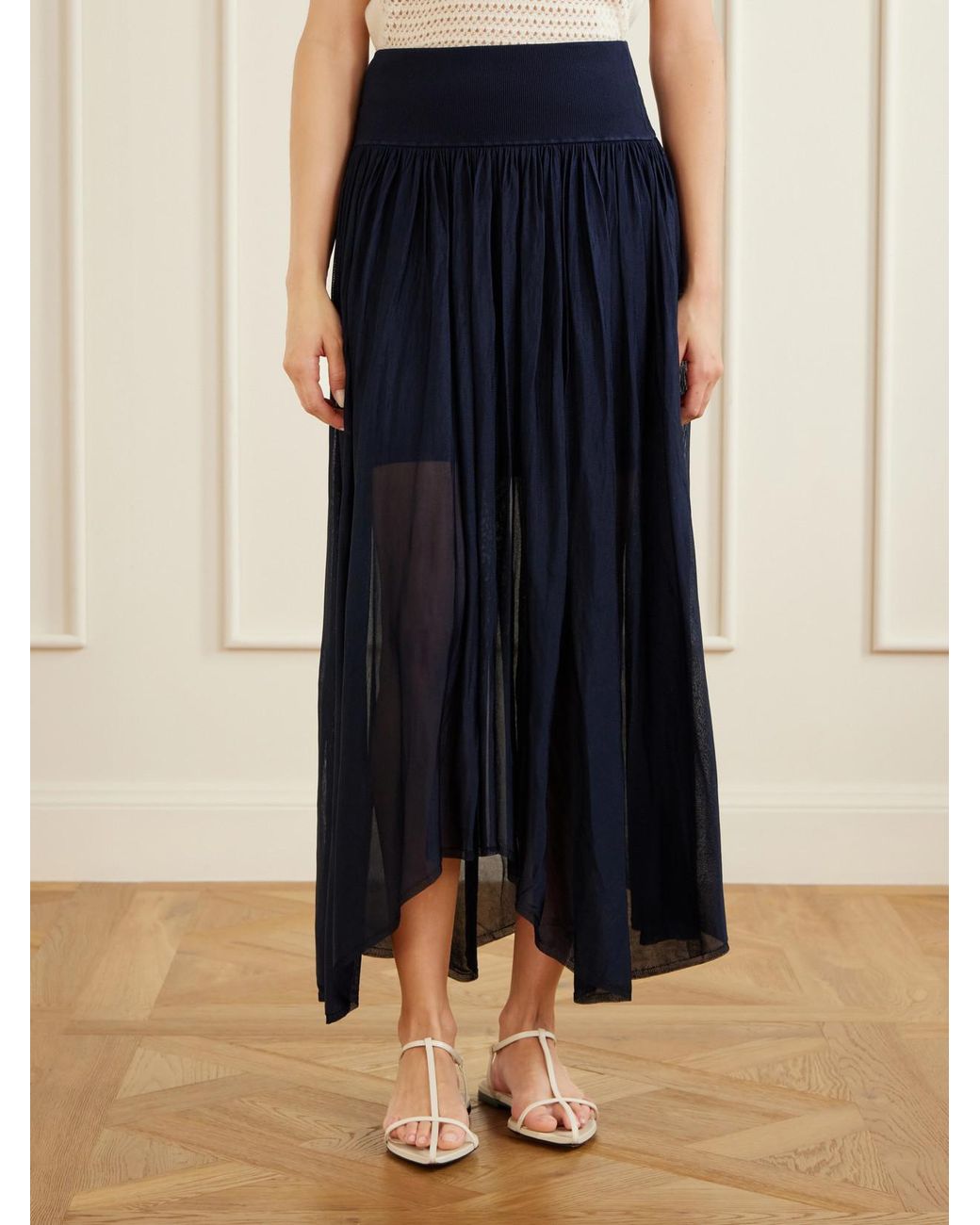 Maria McManus Blue Asymmetrical Plissé Midi Skirt