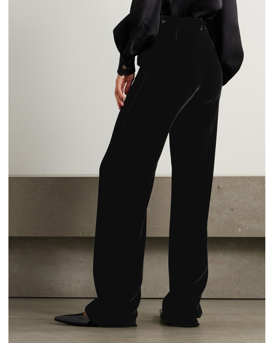 Loro Piana Black Goldie Velvet Wide-Leg Pants