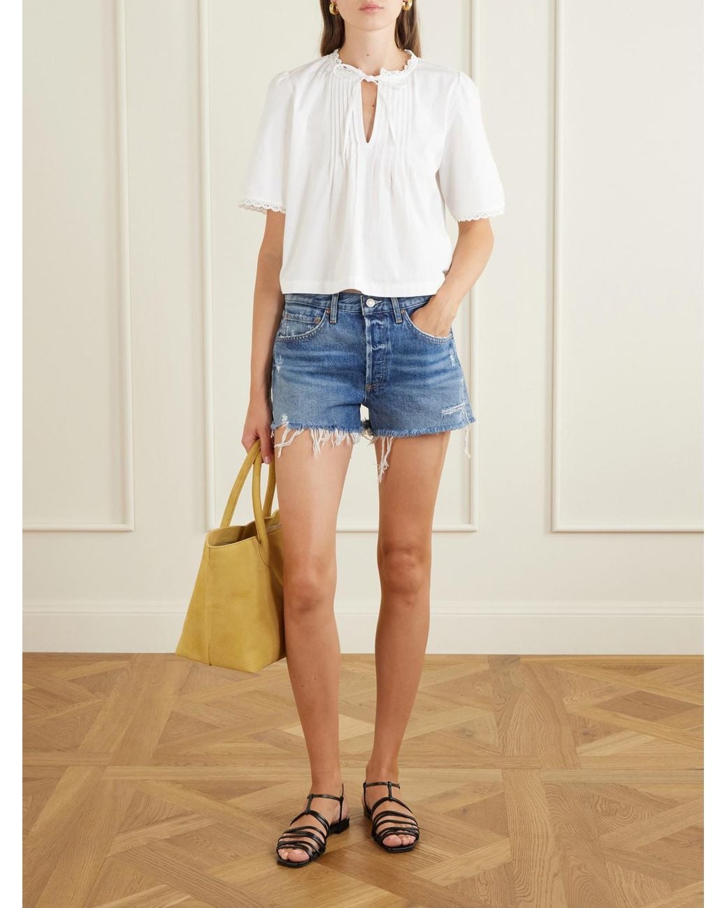 Agolde Blue Parker Vintage Cutoff Organic Denim Shorts