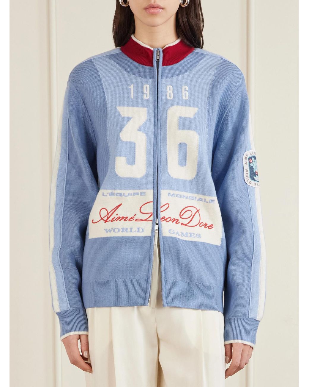 Aimé Leon Dore Jacquard-Knit Wool Zip-Up Cardigan in Blue | Lyst