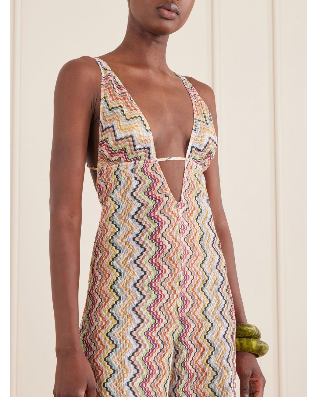 Missoni Natural Striped Metallic Crochet-Knit Coverup