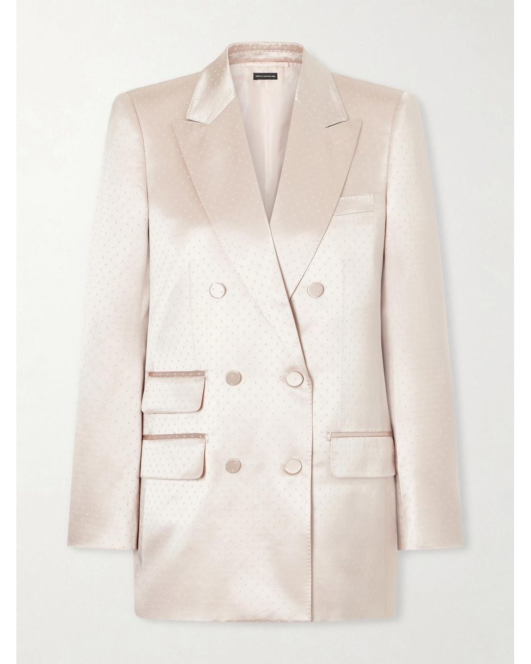 Tom Ford Natural Double-Breasted Polka- Dot Satin Blazer